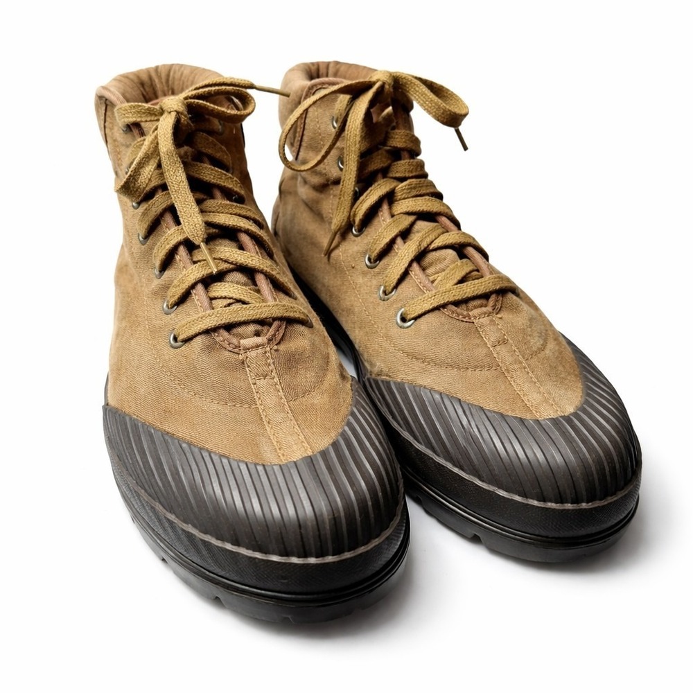 Vtg GUESS Y2K Canvas Sneaker Boot Sz 10 Beige Upper Black Toe Cap Triangle Logo